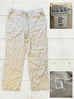 Beige/Cream Linen Drawstring Chino Pants